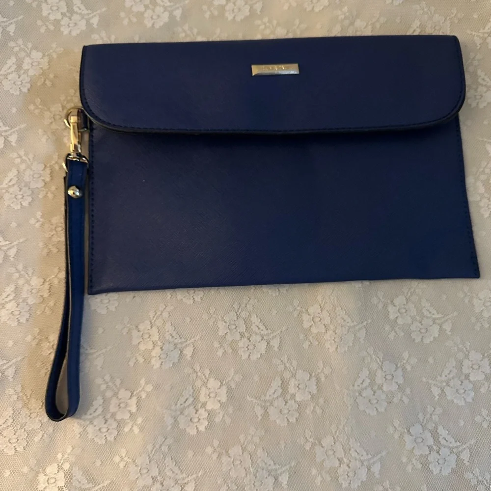 Elim & Paul Blue Faux Saffiano Leather Clutch 6 x 10